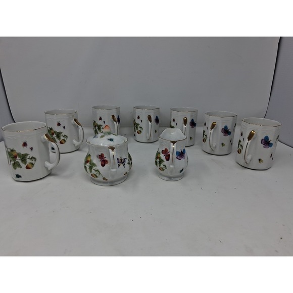 Ardalt Other - Set Ardalt Japan Cream&Covered Sugar set with 7cups Buttcmerflies&Strawberries A